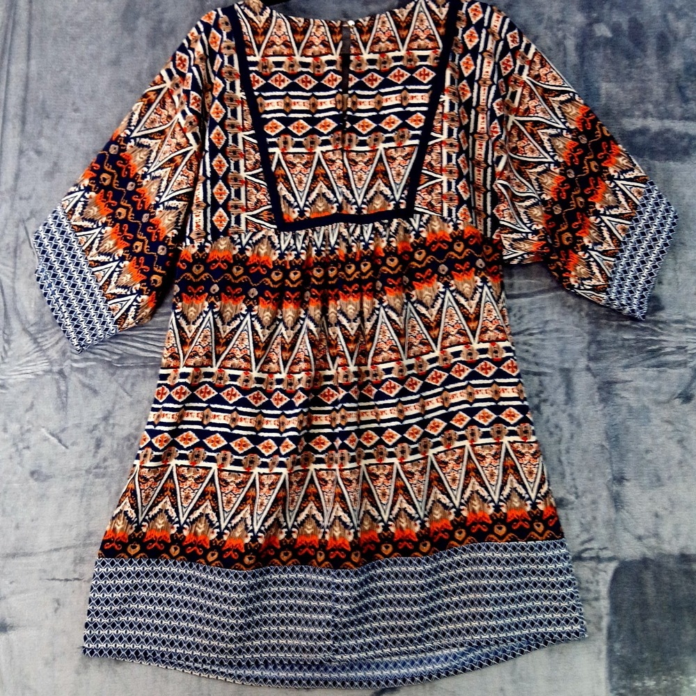 One Clothing Dress Womens Medium Multicolor Boho Ethnic Ikat Festival Tunic Top - Picture 3 of 11